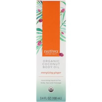 Nutiva, オーガニックココナッツボディオイル、エナジャイジングジンジャー、3.4 fl oz (100 ml)