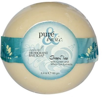 Pure & Basic, ナチュラル デオドラント バー ソープ、グリーンティー、6.4 oz (180 g) Bar