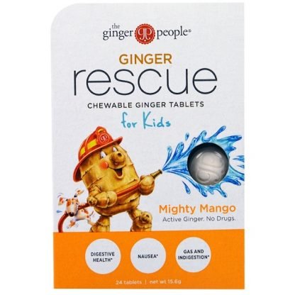 The Ginger People, ジンジャーレスキュー、子供用チュアブル・ジンジャータブレット、マイティマンゴー、24錠（15.6 g）