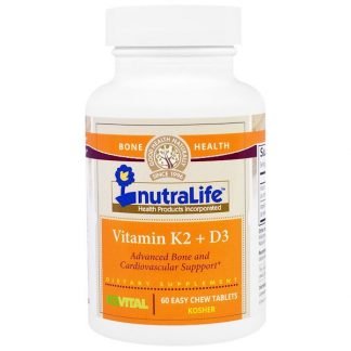 NutraLife, ビタミンK2 + D3、飲みやすいチュウタブレット60錠 (Discontinued Item)