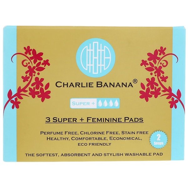 Charlie Banana, スーパー + フェミニン パッド、ホワイト、3枚 + トートバッグ1個 (Discontinued Item)