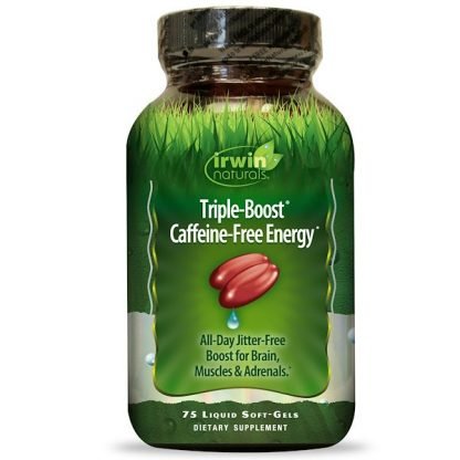 Irwin Naturals, トリプル-ブースト・カフェインフリーエネルギー, 液状ソフトジェル 75粒