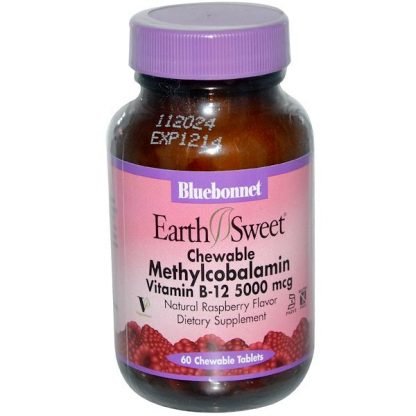 Bluebonnet Nutrition, アーススイート、メチルコバラミン、ビタミン B-12、天然ラズベリーフレーバー、5000 mcg、60チュアブル錠