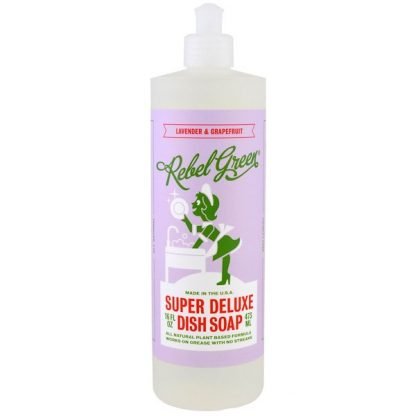 Rebel Green, スーパーデラックス ディッシュソープ（食器用洗剤）, ラベンダー& グレープフルーツ, 16 fl oz (473 ml)
