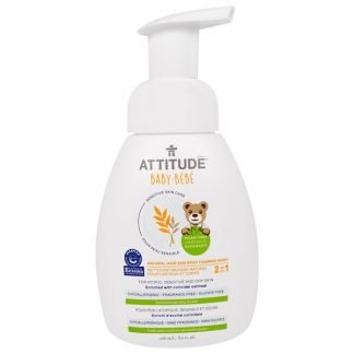 ATTITUDE, ベビー用、髪も体も洗えるナチュラル泡ソープ、無香料、250ml