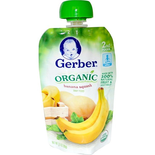 Gerber, 2nd Foods、オーガニック・ベビーフード、バナナ・スクアッシュ、 3.5 オンス(99 g) (Discontinued Item)