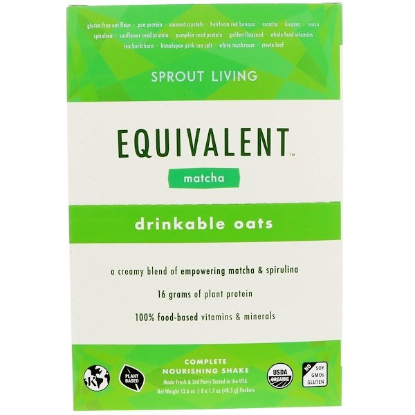 Sprout Living, イクウィバレント、飲むオーツ、抹茶、8包、各1.7オンス (48.5 g)
