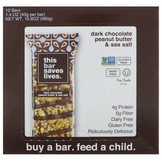 This Bar Saves Lives, LLC, ダークチョコレートピーナッツバター & 海塩、バー12本、各1.4 oz (40 g)