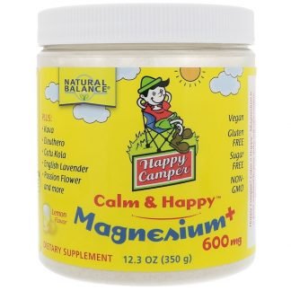 Natural Balance, ハッピーキャンパーカーム & ハッピーマグネシウム、レモン、600 mg、12.3オンス (350 g)