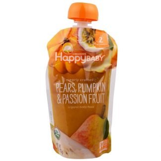 Happy Family Organics, オーガニック・ベイビーフード、ステージ2、生後6ヶ月～、梨・カボチャ・パッションフルーツ、4.0オンス（113 g）