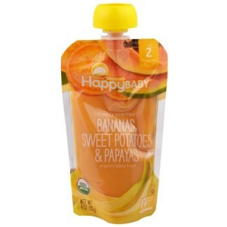 Happy Family Organics, Organic Baby Food, Stage 2, Clearly Crafted, 6+ Months, Bananas, Sweet Potatoes, & Papayas, 4.0 oz (113 g)