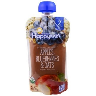 Happy Family Organics, オーガニック・ベイビーフード、ステージ2、生後6ヶ月～、りんご・ブルーベリー・オーツ、4.0オンス（113g）
