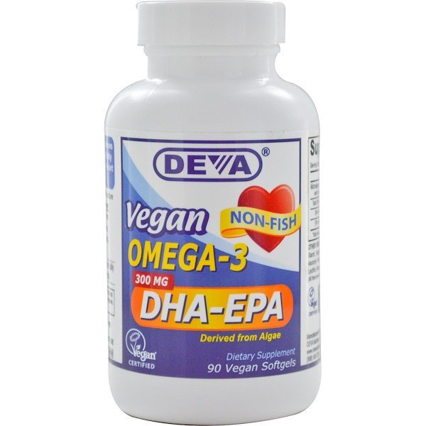 Deva, ヴィーガン・オメガ-3、DHA-EPA、300 mg、ソフトジェル90個