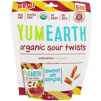 YumEarth, オーガニックサワーツイスト、スイカレモネード、スナックパック10袋、各0.7 oz (19.8 g)