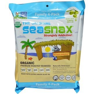 SeaSnax, "Classic" Olive, Roasted Seaweed Snack, Four Pack, 5 sheets (.54 oz) Each