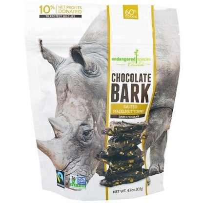 Endangered Species Chocolate, チョコレート・バーク、ダークチョコレート・ソルテッド・ヘーゼルナッツ・タフィー、4.7オンス（133 g）
