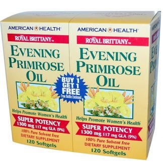 American Health, ロイヤルブルターニュ, 月見草オイル, 1300 mg, 2ボトル, 各120ソフトゼリー