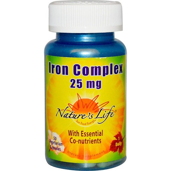 Nature's Life, 鉄錯体のサプリメント、25mg、植物性カプセル50錠
