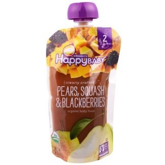Happy Family Organics, Organic Baby Food, Stage 2, Clearly Crafted   6+ Months, Pears, Squash & Blackberries, 4.0 oz (113 g)