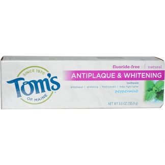 Tom's of Maine, フッ化物フリー抗歯垢＆ホワイトニング歯磨き粉, ペパーミント, 5.5オンス (155.9 g)