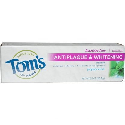 Tom's of Maine, フッ化物フリー抗歯垢＆ホワイトニング歯磨き粉, ペパーミント, 5.5オンス (155.9 g)