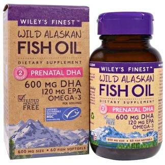 Wiley's Finest, ワイルド・アラスカン・フィッシュオイル、胎児期DHA、600mg、フィッシュ・ソフトジェル60錠