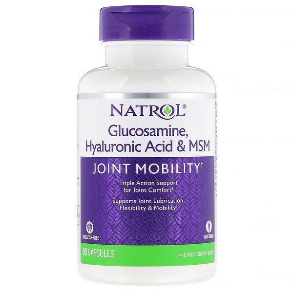 Natrol, グルコサミン、ヒアルロン酸 & MSM、カプセル90粒