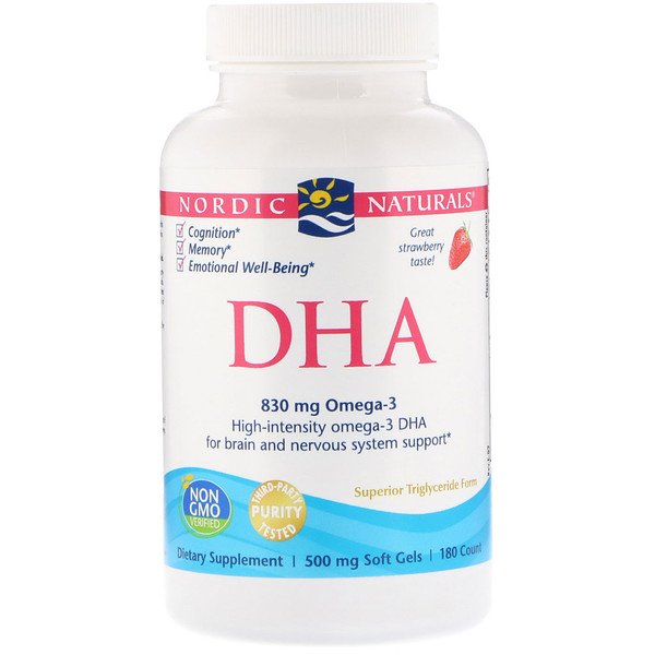 Nordic Naturals, DHA、ストロベリー、500 mg, 180 Soft Gels