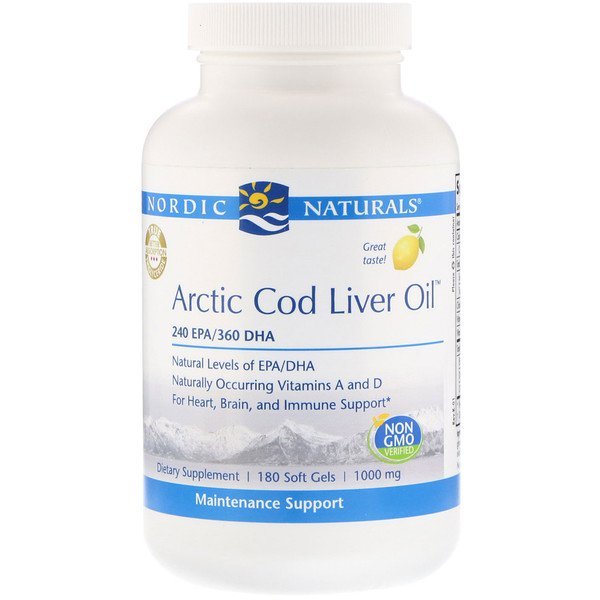 Nordic Naturals, Arctic Cod Liver Oil, Lemon Flavor, 1000 mg, 180 Softgels