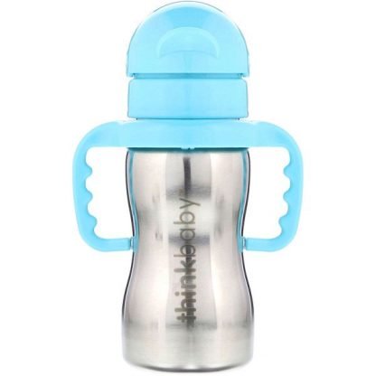 Think, Thinkbaby、シンクスター・オブ・スチール・ボトル、ブルー、ストローボトル1本、9 oz (260 ml)