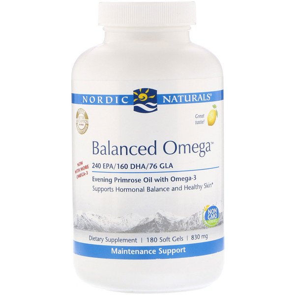 Nordic Naturals, Balanced Omega(バランスドオメガ)、レモン味、830 mg、ソフトジェル180錠