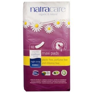 Natracare, マキシ（長い）パッド, 夜間用, 10パッド