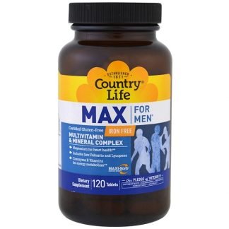 Country Life, Max for Men、マルチビタミン & ミネラルコンプレックス、鉄分フリー、120粒
