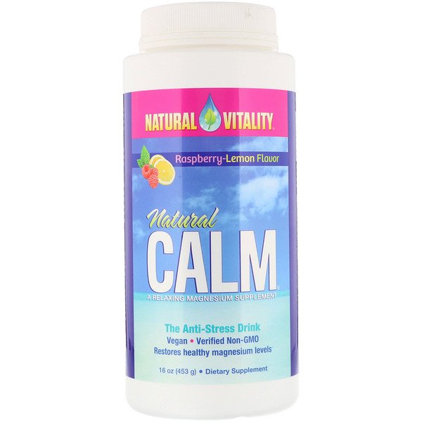 Natural Vitality, Natural Calm、抗ストレスドリンク、オーガニック ラズベリー-レモンフレーバー、16オンス(453 g)