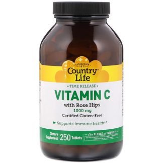 Country Life, ビタミンC, 薔薇の実を使用, 1,000 mg, 250錠