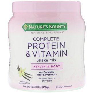 Nature's Bounty, Optimal Solutions（オプティマルソリューションズ）、総合タンパク質＆ビタミンシェイクミックス、バニラビーン、453g（16オンス）