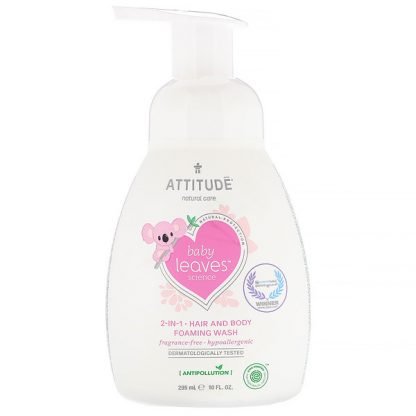 ATTITUDE, ベビーリーフサイエンス、2-イン-1 ヘア＆ボディフォーミングウォッシュ、無香料、10液量オンス (295 ml) (Discontinued Item)