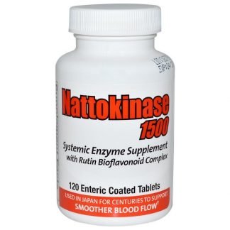 Naturally Vitamins, ナットウキナーゼ1500、全身用酵素サプリメント、120腸吸収タブレット