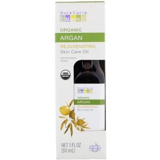 Aura Cacia, オーガニックスキンケアオイル、若返り、アルガン、1 fl oz (30 ml)