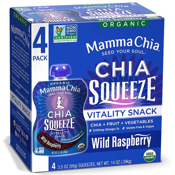 Mamma Chia, オーガニックチアスクイーズ、活力スナック、野生のラズベリー、4スクイーズ、各3.5オンス (99 g)