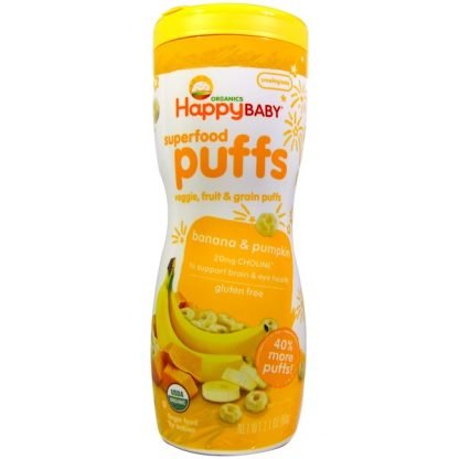 Happy Family Organics, スーパーフードパフ、ベジタブル、フルーツ＆グレイン、バナナ＆パンプキン、60 g