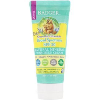 Badger Company, ベビー用日焼け止めクリーム、SPF 30 PA＋＋＋、カモミール＆カレンデュラ、87ml（2.9fl oz）