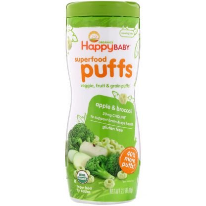 Happy Family Organics, スーパーフードパフ、野菜、フルーツ、穀物、リンゴ、ブロッコリー、60 g