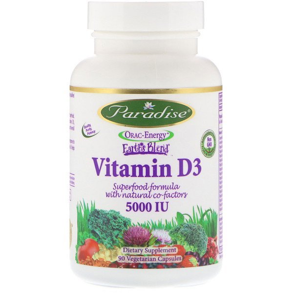Paradise Herbs, Earths Blend, Vitamin D3, 5,000 IU, 90 Vegetarian Capsules