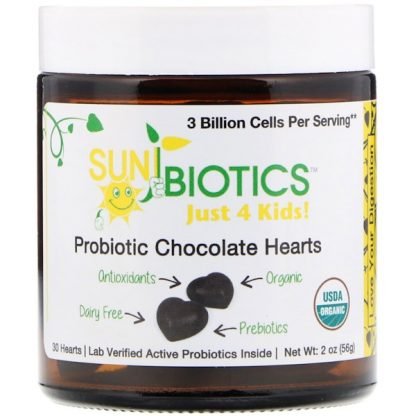 Sunbiotics, ジャスト4キッズ! プロバイオティック チョコレート ハート、30個、2 oz (56 g) (Discontinued Item)