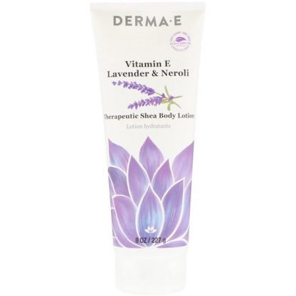 Derma E, ビタミンE 治療用シアボディローション、ラベンダー＆ネロリ、8オンス (227 g)