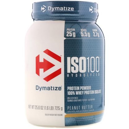 Dymatize Nutrition, 加水分解ISO 100 100%ホエイプロテインアイソレート, ピーナッツバター, 25.6 oz (725 g)