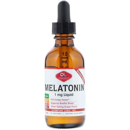 Olympian Labs, メラトニン、ノンアルコール、グレープ風味、 1 mg、2 oz