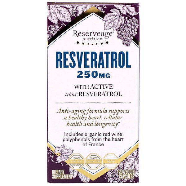ReserveAge Nutrition, アクティブトランス レスベラトロール入りレスベラトロール、250mg、ベジカプセル120粒