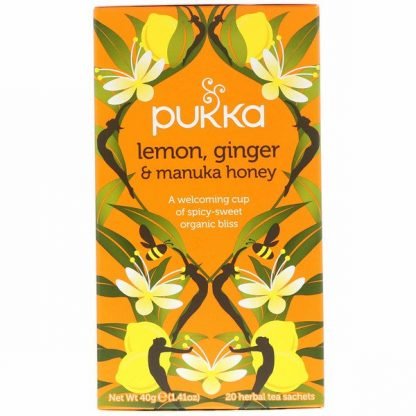 Pukka Herbs, Lemon Ginger & Munka Honey Tea, 20 Herbal Tea Sachets, 0.07 oz (2 g) Each